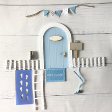 Load image into Gallery viewer, Mini Fairy door Hand Made Cute pink Mouse hole, miniature wooden door with bunting and personalised sign post