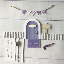 Load image into Gallery viewer, Mini Fairy door Hand Made Cute pink Mouse hole, miniature wooden door with bunting and personalised sign post